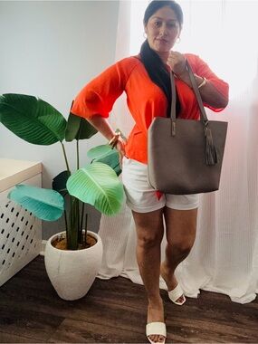 Joy & Iman Taupe Tote with Tassel
